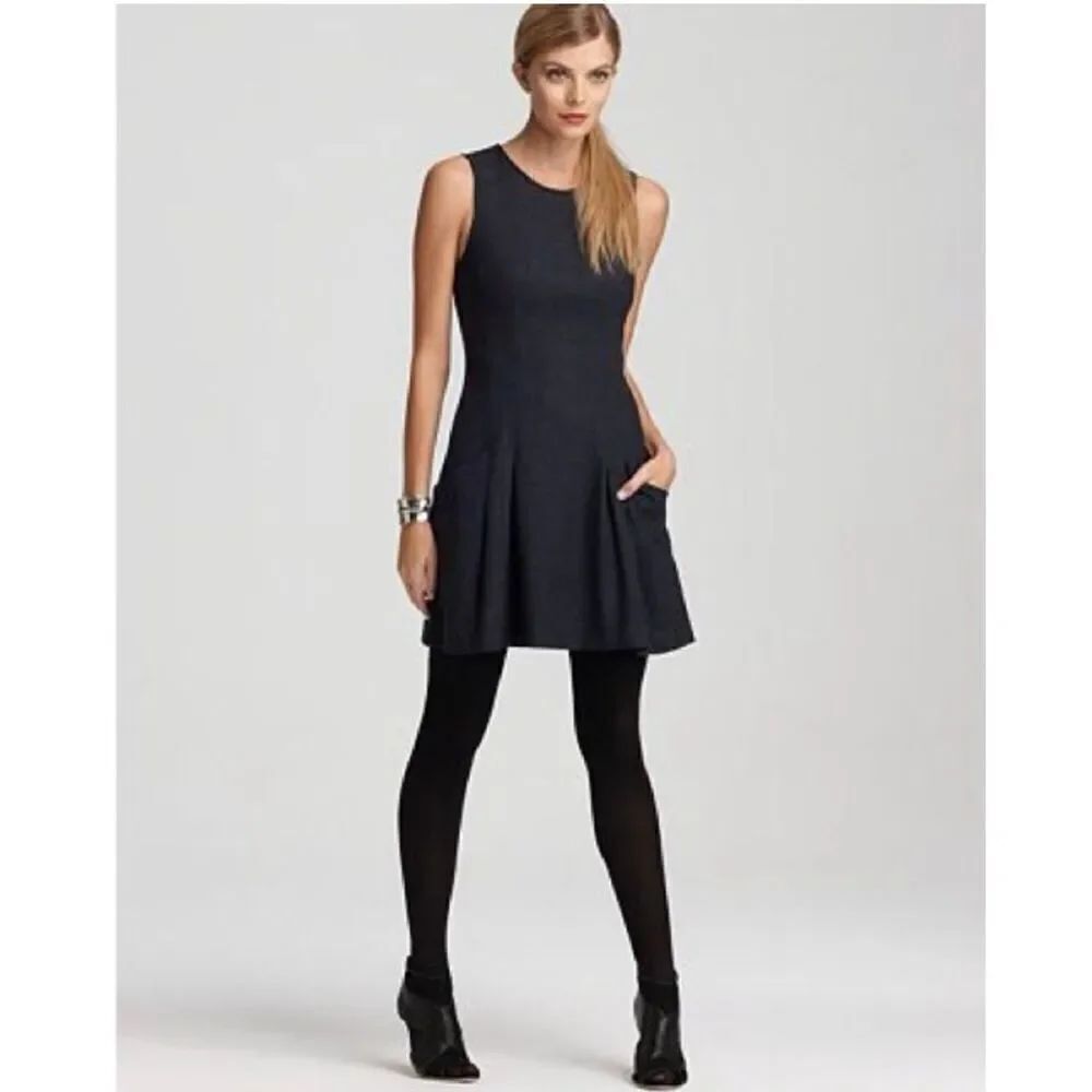 Theory Lemia Fern Black Low Picket Wool Blend Sleeveless Dress sz 8